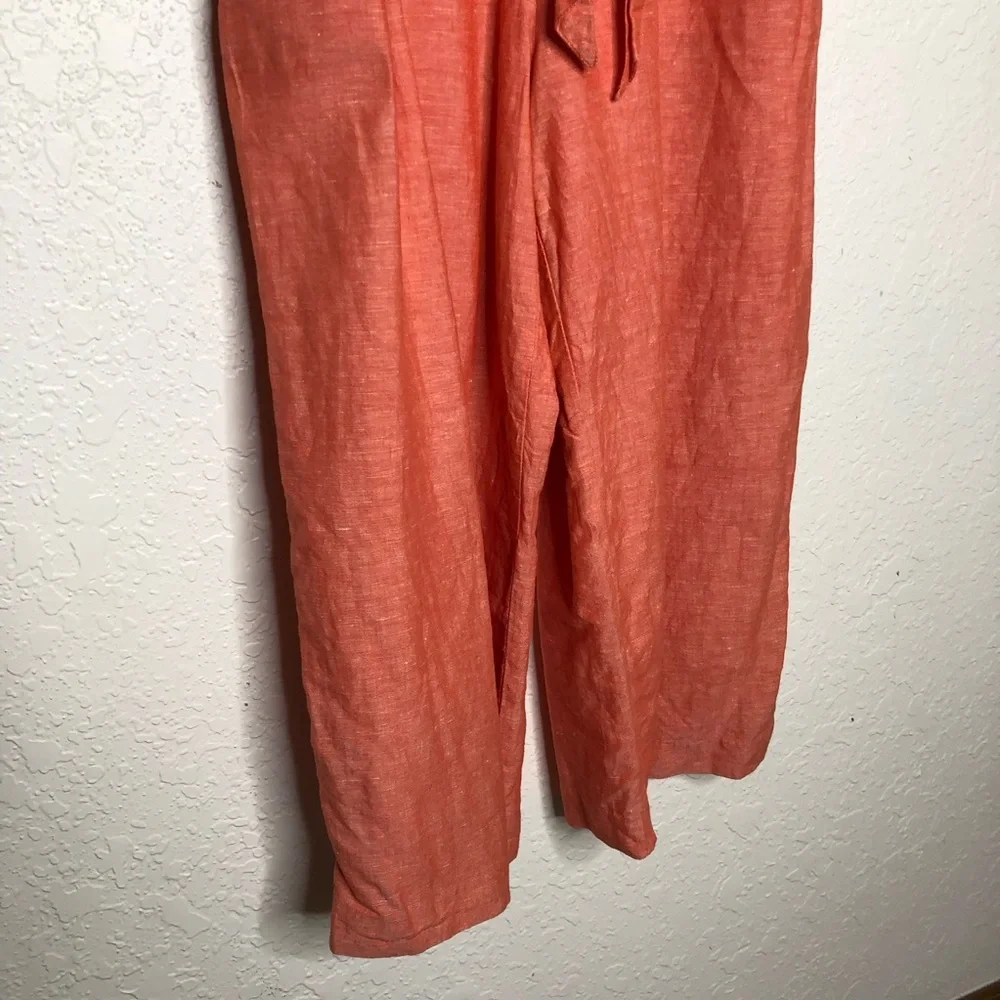 Banana‎ Republic coral orange linen blend sleeveless belted cropped jumpsuit 6P